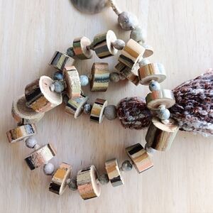 NEW Boho Tassel with Painted Wood Slices & Mother of Pearl Accent